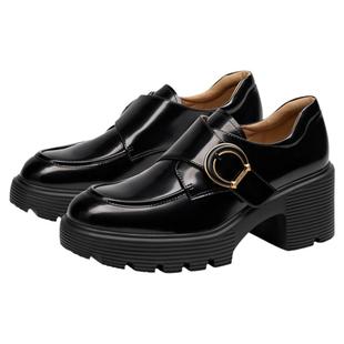 KISSCAT接吻猫[长腿滤镜孟克鞋]舒适真皮黑色孟克鞋厚底乐福鞋女