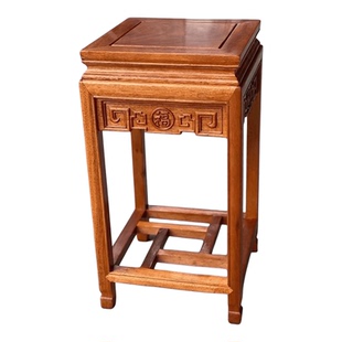 实木福字花架菠萝格木客厅新中式花盆架盆景木架子古典雕花几角几