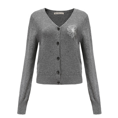 MardiMercredi小雏菊刺绣V领开衫