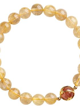 普陀山招财一夜暴富黄水晶天然水晶金发晶纯银手链手串礼物转运珠