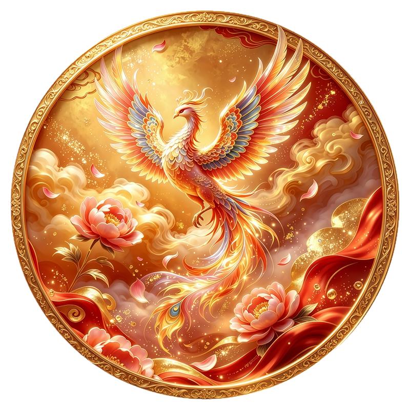 彩羽凤凰牡丹祥云墙贴背胶防水自粘玄关婚房富贵吉祥遮瑕好撕贴画