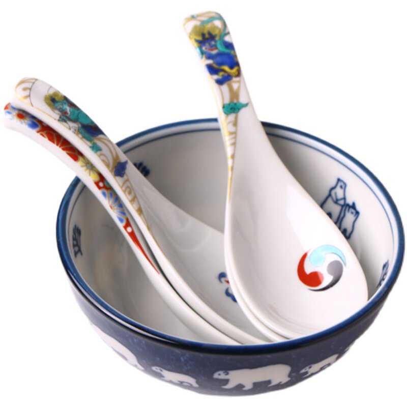 日本进口九谷烧色彩色汤勺勺子
