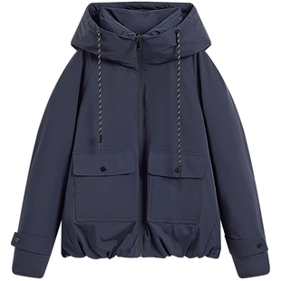 KBNE防风休闲抽绳连帽羽绒服女2025冬季新款轻薄显瘦短款羽绒外套