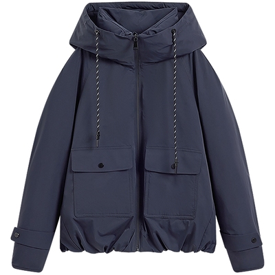 KBNE防风休闲抽绳连帽羽绒服女2025冬季新款轻薄显瘦短款羽绒外套