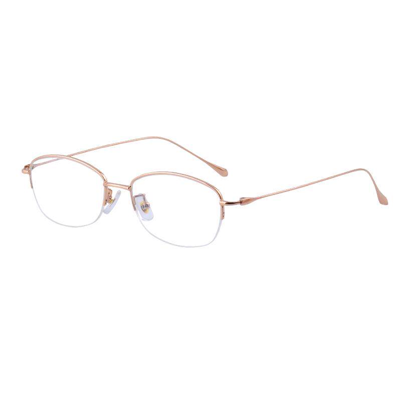 超轻纯钛金丝椭圆半框式近视眼镜框女可配度数御姐气质大防蓝光镜