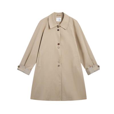 紫涵中长款翻领卡其色风衣女秋季新款文艺气质宽松显瘦单排扣外套