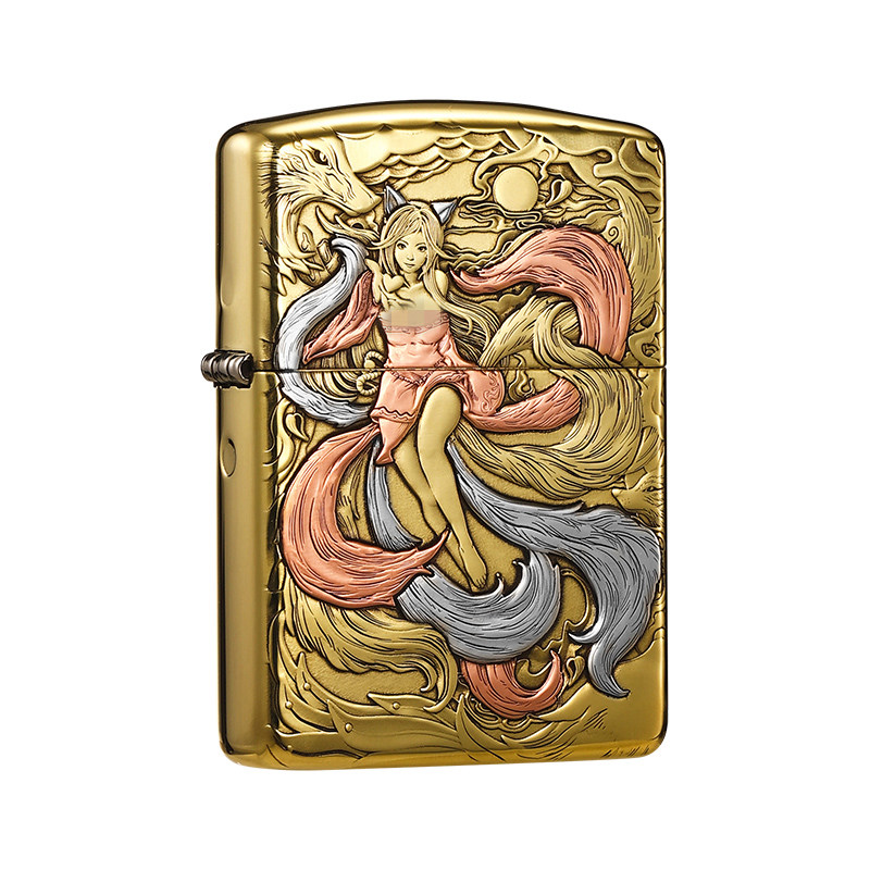 zippo盔甲双面镶嵌打火机