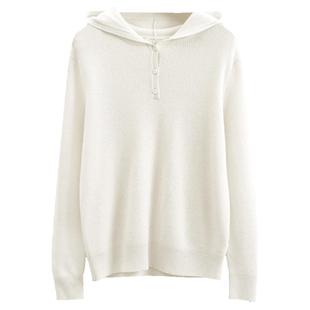 米皇秋冬新款连帽套头纯山羊绒衫女休闲通勤纯色针织羊绒上衣