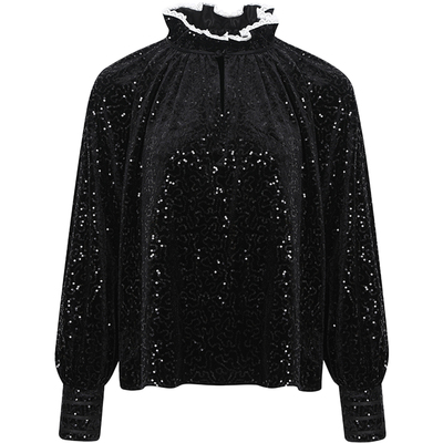 蓝点原创新中式套头丝绒衬衣亮片