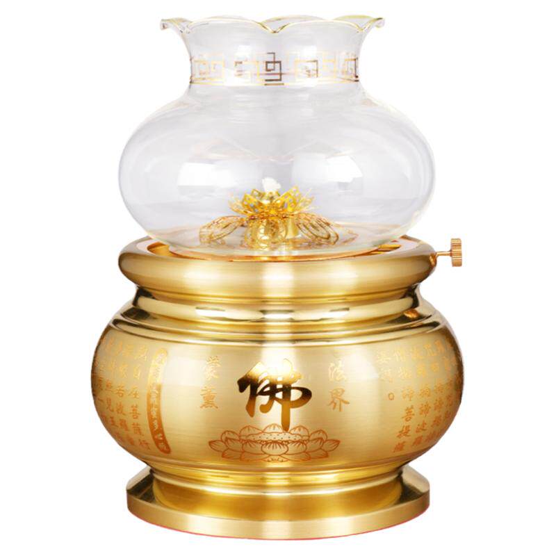 仿古纯黄铜油灯供奉防风灯盏家用室内菩萨长明灯座礼佛用品财神爷