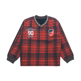 JAC梦想家童装◆圣诞新年美式学院返校生~复古红格儿童加绒卫衣