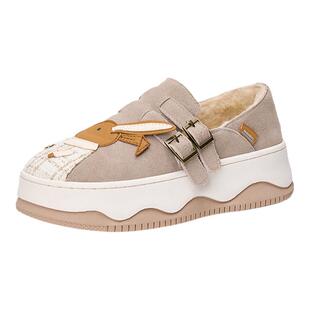 jm快乐玛丽冬季鞋子女2024新款加绒加厚棉鞋厚底一脚蹬女鞋雪地靴