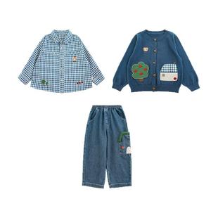 幼悠男童2026新款长袖全棉衬衫宽松直筒牛仔裤苹果牧场系列套装潮