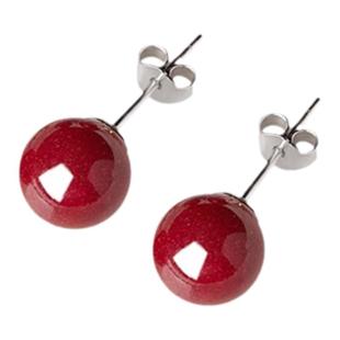 天然原矿朱砂耳钉纯银高级感耳饰轻奢小众养耳洞红色天然耳坠耳环