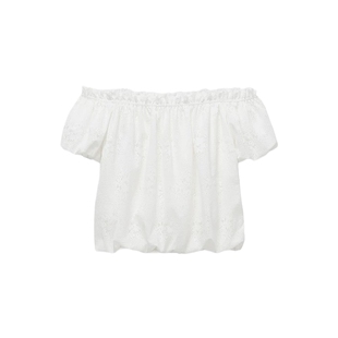 【新品】OCHIRLY欧时力 衬衫女2026夏季蕾丝一字领短款短袖上衣