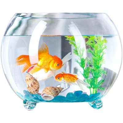 玻璃圆形加厚水培带脚迷你金鱼缸