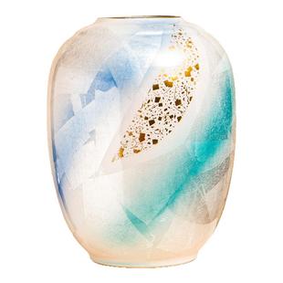 日本进口九谷烧作家手绘金银彩花瓶小口插花器摆件(木盒装)