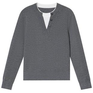 PSALTER诗篇假两件针织衫女宽松慵懒风软糯羊毛上衣2025春款