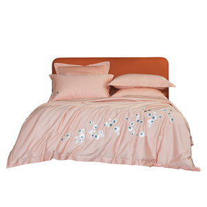 简约粉色四件套结婚轻奢高级感刺绣80支纯棉被套1.5/1.8m床上用品