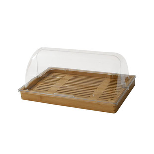 竹木托盘烘焙糕点面包展示柜蛋糕甜品台点心防尘罩透明翻盖长方形