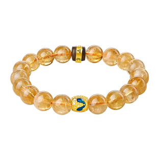 黄水晶手串男女生肖本命佛转运珠2026马年马上有钱沉香木佛珠手链