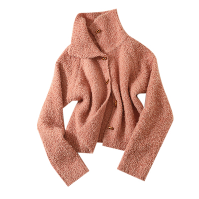 大于诗集 秋田布谷 复古12羊毛混纺牛角扣毛衣外套女宽松针织开衫