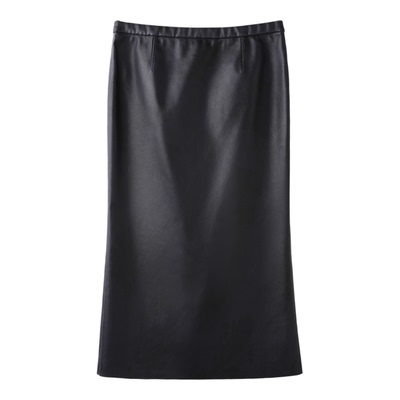 气质重工高弹羊皮松紧腰半裙