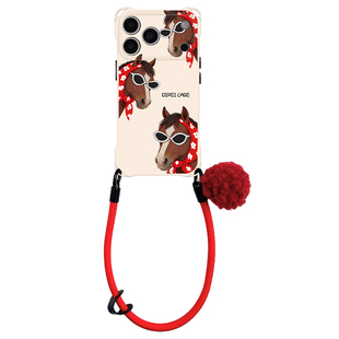 花巾俊马~mate60挂绳手机壳四角带孔17Promax适用苹果iPhone16plus华为pura80pro/70斜挎新款手提小米15/14女