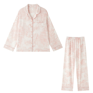 月子服棉纱睡衣纯棉女秋春长袖孕妇产后夏季双层纱家居服套装纱布