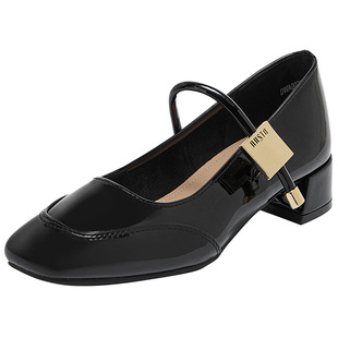 大东官方黑色单鞋女款2026新款春季漆皮通勤女鞋配裙子玛丽珍鞋子