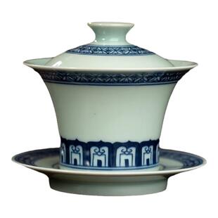 三勤堂手绘釉下青花宝相三才马蹄泡茶盖碗景德镇陶瓷功夫茶具茶碗