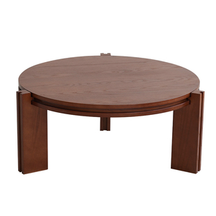 HC中古风实木茶几沙发边几客厅家用小户型法式复古茶桌圆形小桌