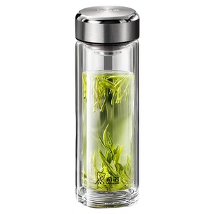 希诺双层玻璃杯男士商务高档便携透明水杯办公家用耐高温泡茶杯子