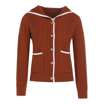 含羊毛打底针织衫海军领开衫上衣