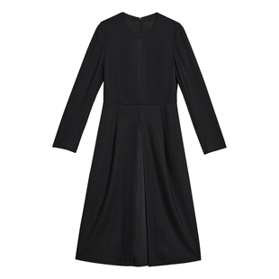 YINER音儿专选女装冬季时尚羊毛法式小黑裙收褶连衣裙