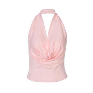 shemoda度假风性感辣妹荡领露背挂脖背心女 夏季百搭修身短款上衣