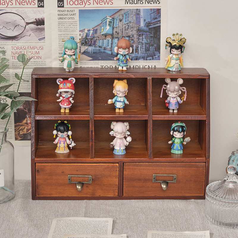 实木复古多功能收纳盒展示陈列柜抽屉式收纳架子储物柜化妆品桌面