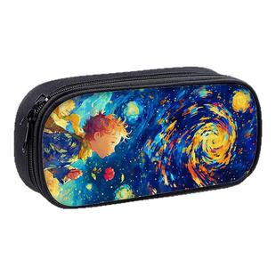 适用小王子玫瑰油画星空笔袋大容量小学生文具袋2025动漫新款女孩文具盒高中生铅笔袋幼儿园男孩初中生收纳袋