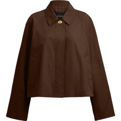 【新款】COACH/蔻驰奥莱女士卡其色SWING短款风衣巴恩风轻薄外套