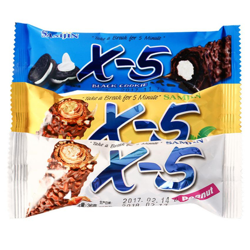 韩国进口三进X5花生夹心香蕉味巧克力棒36g*10支零食能量棒