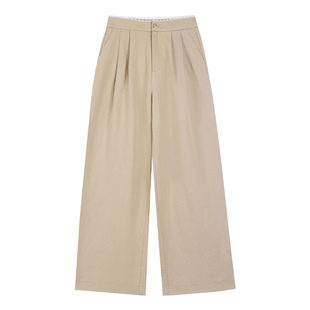 pusumede少女感花边高腰休闲裤女宽松直筒阔腿裤长裤莱赛尔棉裤子