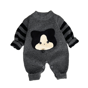 男童秋冬款可爱卡通爬服小月龄宝宝韩版休闲毛衣婴幼儿外出连体衣