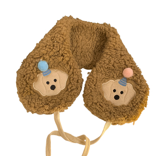 可爱小狗绑带羊羔毛绒耳罩女冬季百搭头巾防寒护耳保暖耳暖耳捂子