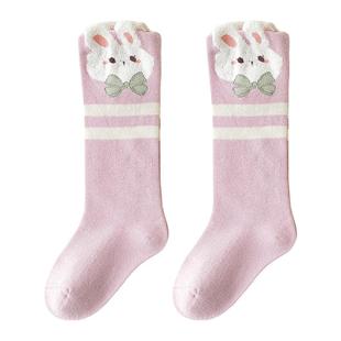 女童袜子秋冬季纯棉公主儿童长筒袜春秋女宝宝长袜卡通花边小腿袜