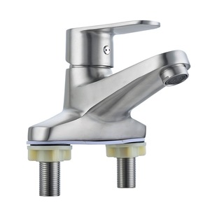 水龙头双孔304不锈钢带提拉孔三孔盆立柱盆老式面盆洗手冷热二合