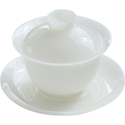 冰种三才盖碗德化高档盖碗三件套