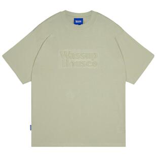 WassupHouse压印短袖t恤男士夏季美式宽松纯棉重磅情侣装休闲上衣