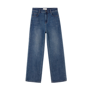 GANT/甘特25秋冬新款经典水洗蓝色微松紧腰直筒显瘦牛仔通勤女裤