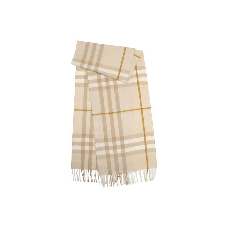 【自营】BURBERRY/博柏利女士格纹流苏窄款保暖山羊绒长款围巾