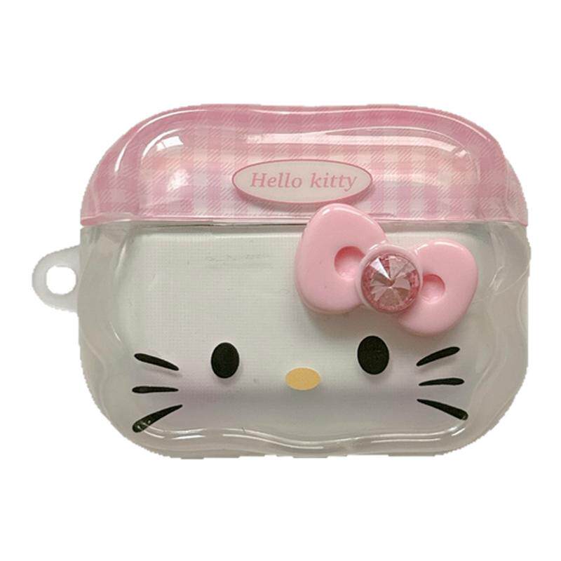 粉色格纹KT猫带挂件适用苹果新4代airpods蓝牙无线耳机保护套airpods1/2/3硅胶软壳airpodspro三代女新款小众